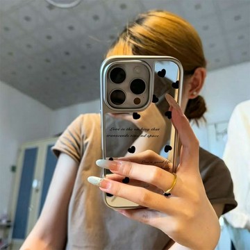 ✨iphone手機殼✨愛心英文適用蘋果17promax手機殼iPhone16高級15/14/13補妝鏡12女
