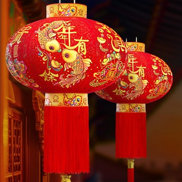 牆面裝飾藝品 【木洸】春節戶外過年氛圍裝飾紅色雙花漸變色燈籠-一對裝（掛飾/戶外裝飾）