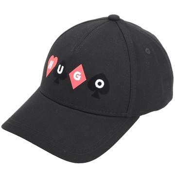 HUGO BOSS 字母刺繡撲克牌標誌棉質棒球帽(黑色)