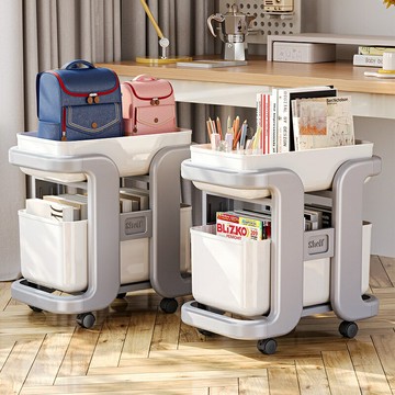 【桌下省空間】書包收納架 書架 置物架 收納架 收納櫃 書桌收納 可移動滑輪 多層分隔 家用學習神器 書本雜物整理