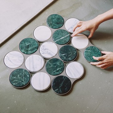 奇鈺家居 大理石敬家門地墊 白綠蛇紋石