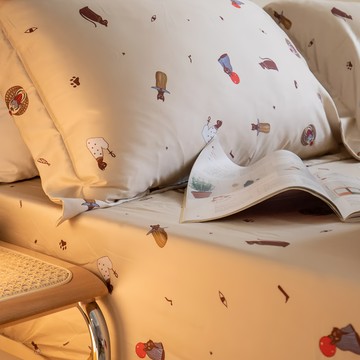 棉床本舖 喵努比斯 單人床包組  100%天絲 60支/300織  床包186 x 105 x 35cm + 枕套45 x 75cm  插畫家聯名款 Sophia Ji