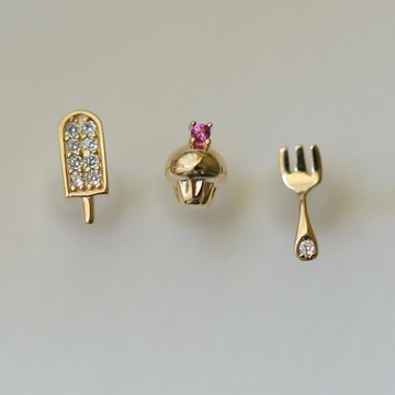 Sweet Air Y0314 小巧可愛蛋糕冰棒叉子造型純銀耳環 通體純銀 S925純銀鍍14K金 日韓系迷你耳環