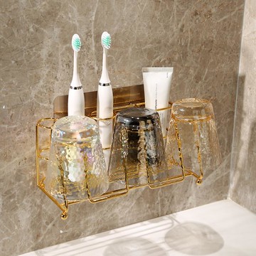 熱銷新品~衛生間輕奢電動牙刷置物架漱口杯刷牙杯牙缸洗漱套裝壁掛式免打孔 雙11全館免運