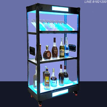 酒吧用品 派對用品 免運 開立發票 led發光酒柜酒吧紅酒洋酒展示柜雙層三層香檳酒架亞克力移動酒柜 支持訂製 量大價優