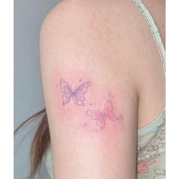 「雙色蝶 粉/紫」 紋身貼紙 微刺青 小清新 小心機 卡通 紋身貼 小紅書同款 可愛 抖音 超美 性感 網紅 設計款