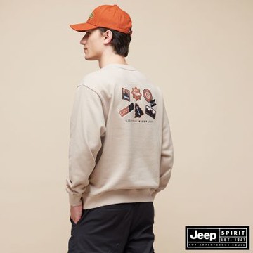 JEEP  男裝 徽章刺繡大學T-卡其色