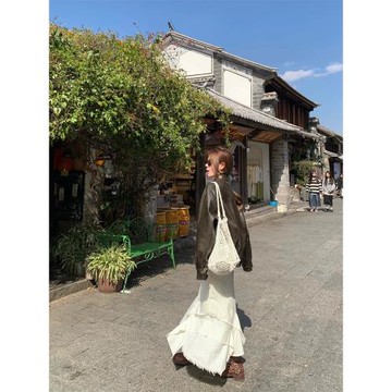 復古白色不規則中長款開叉裙子半身裙女氣質顯瘦百搭魚尾裙小個子