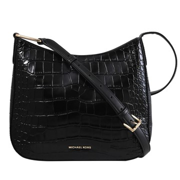 MICHAEL KORS KENSINGTON 鱷魚紋皮革拉鍊斜背包.黑