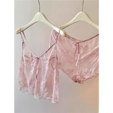 睡衣女款夏季冰絲薄款吊帶蕾絲花邊性感純欲風家居服套裝黑色高級