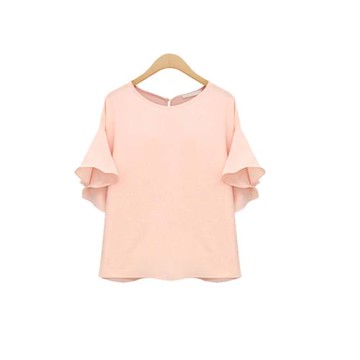 女大碼純色甜美襯衫Sweet short sleeve fashion shirt in summer