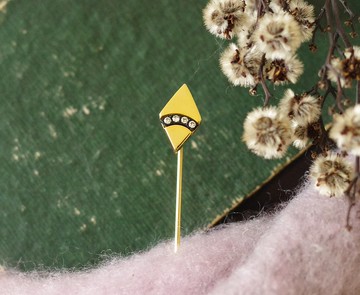 古董金色菱形萊茵石帽針領帶針別針胸針 B2108