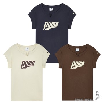 Puma 短袖上衣 女裝 針織 亞規 藍/米/棕【運動世界】63860716/63860787/63860790