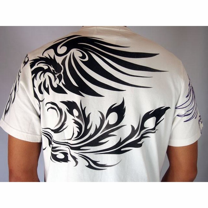 和柄Tシャツ 錦 トライバル 鳳凰Tシャツ 半袖Tシャツ メンズ 黒