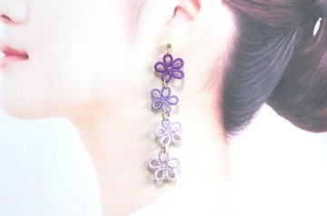 tatting蕾絲連花耳環・橘梗