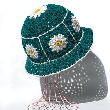 【鉤針漁夫帽】手工鉤織雛菊漁夫帽 綠色