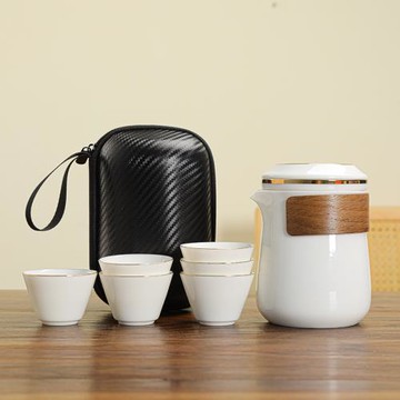 旅行茶具便攜式套裝戶外露營快客杯功夫泡茶壺隨身包羊脂玉白瓷