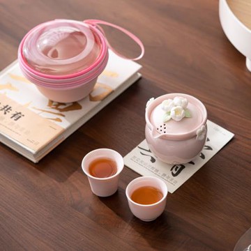寸瓷粉色女戶外露營功夫便攜收納包旅行茶具陶瓷泡茶壺快客杯