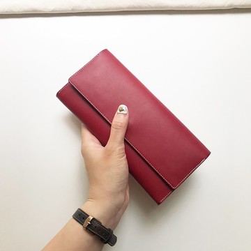 植鞣真皮長夾_8卡層_2鈔票層_零錢袋_珊瑚紅