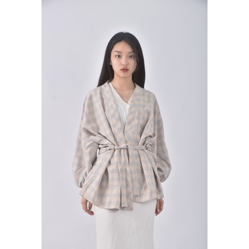 (F) pazzo質感格紋杏色罩衫二手衣