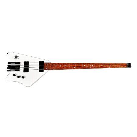 Bootlegger Guitar Bass Ace White Headless Travel Performance String Electric Bass Right Handed Dual Truss Road 34” Scale 24 Fret Maple Neck Through