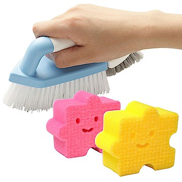 日本AISEN兩用機能磁磚清潔刷+黏貼式拼圖海綿刷【特惠組】