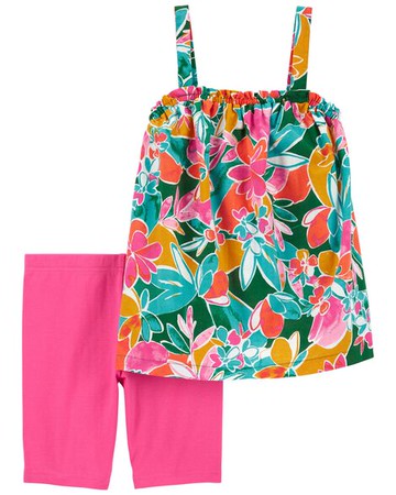 Kid 2-Piece Floral Ruffle Tank & Bike Short Set