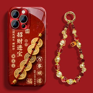 新年招財進寶玻璃殼 適用 蘋果 iPhone 17 16 15 14 13 12 11 Pro max 手機殼 防摔殼
