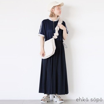 ehka sopo  特色拼接腰際抽繩荷葉邊連身裙