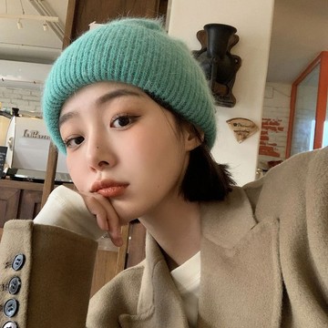 溫柔奶fufu~兔毛毛線帽 冷帽 保暖帽子 針織帽 女冬針織尖尖帽 冬季加厚冷帽 多色 兔毛混紡 紗線帽