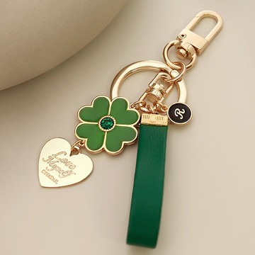 幸運草誕生石字母皮革鑰匙圈