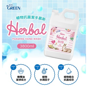 綠的GREEN 植物抗菌潔手慕斯加侖桶-開心花園3800ml 洗手泡泡 洗手慕斯