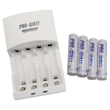 【華志PRO-WATT】PW-1236充電器+低自放電900mAh 4號AAA 4入 鎳氫電池(1.2V立即用)