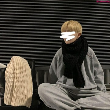 圍巾男冬季貼標手織黑色時尚保暖男生禮物年輕人個性簡約男士圍脖