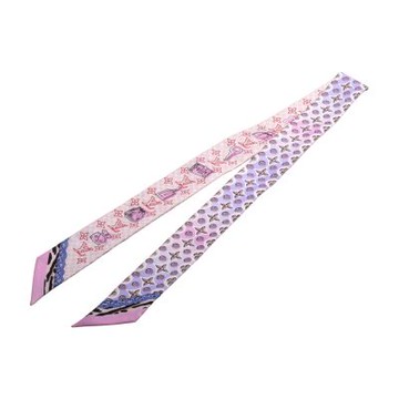 LV M76110經典Bandeau BB Bubble Glam包包鎖釦圖騰真絲領巾(粉/紫)