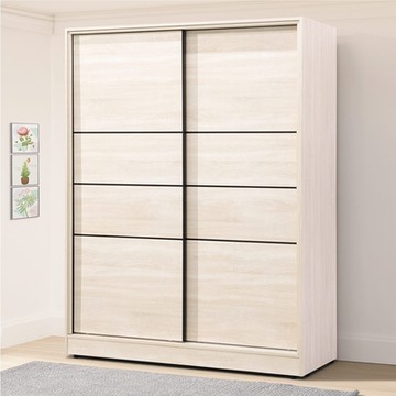 文創集 索依淺橡5尺推門衣櫃(內附旋轉式穿衣鏡面)-150x60x197免組