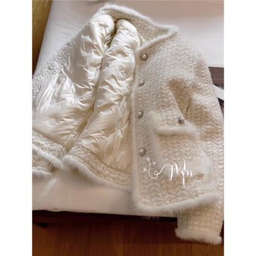 法式名媛白色小香風羽絨服外套女2026新款秋冬小個子夾棉加厚短款
