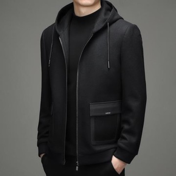 連帽羊毛呢夾克男加厚外套2025春秋季短款男裝雙面呢子大衣茄克衫
