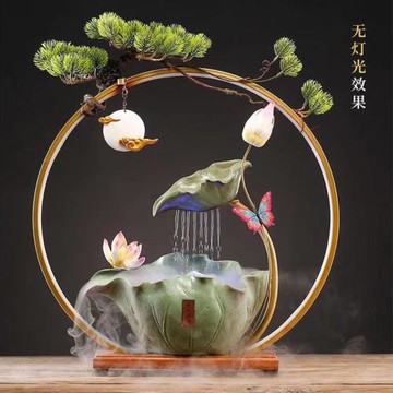 陶瓷荷花招財流水擺件循環水噴泉家居室內客廳桌面開業禮品裝飾品