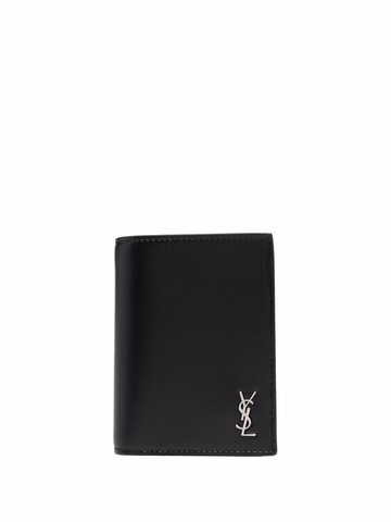 Saint Laurent - logo-plaque wallet - men - Calf Leather - One Size - Black