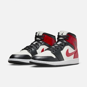 NIKE Air Jordan 1 Mid 女休閒鞋 黑白紅-BQ6472160