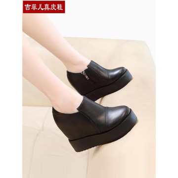 秋季內增高單鞋女2025春秋新款真皮高跟鞋子厚底松糕鞋歐美小皮鞋