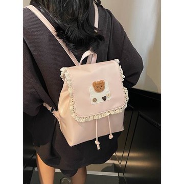 甜美蕾絲邊雙肩包女2025新款時尚蠟皮學生書包夏季百搭旅行后背包