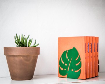 龜背竹葉金屬書擋 – 綠色簡約植物裝飾