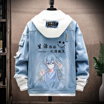 連帽牛仔外套男士秋冬季休閑潮流加絨加厚港風工裝夾克青少年上衣