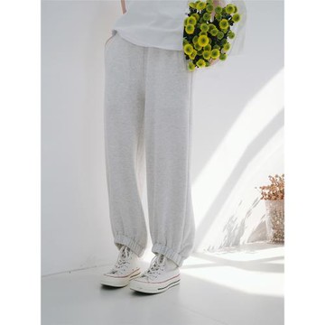 全松緊腰頭休閑褲 泡菜小姐秋季顯瘦運動垂墜感九分直筒束腳褲女