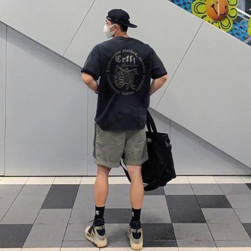 ins美式純棉t恤短袖男夏季新款圓領寬松潮牌小眾設計感五分袖體恤