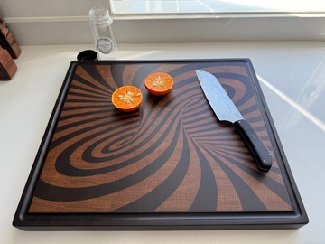 手工製作漩渦端紋砧板－非洲黑檀木