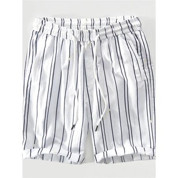 亞麻條紋短褲男寬松五分褲潮流休閑夏季外穿棉麻中褲男5分褲薄款