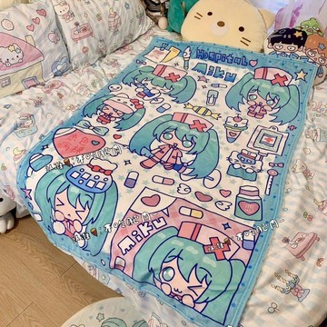 ✨臺灣出貨✨同人初音未來初音戀色病棟毛毯空調毯休閒毯二次元小毯子可愛動漫